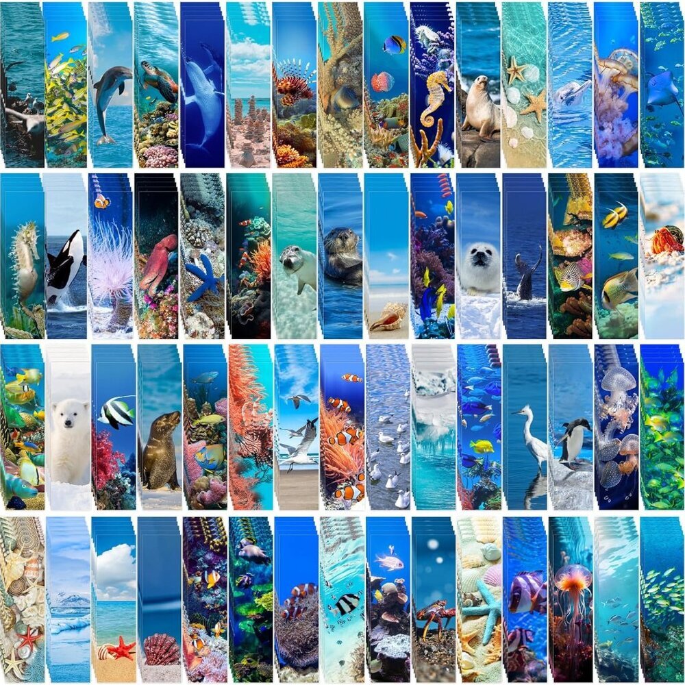 300PCS Ocean Bulk Bookmarks for Kids Classroom 60 Designs Cool Ocean Bookmarks C